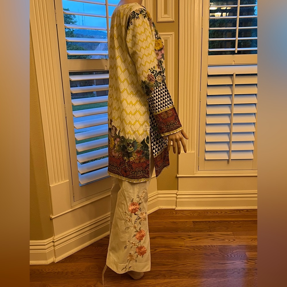 2 pieces summer lawn dress, printed,embroidered, top and bottom, tunic